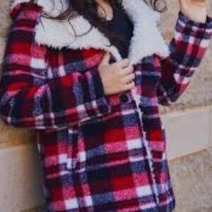 Steve Madden Red and Black Plaid Teddy Jacket